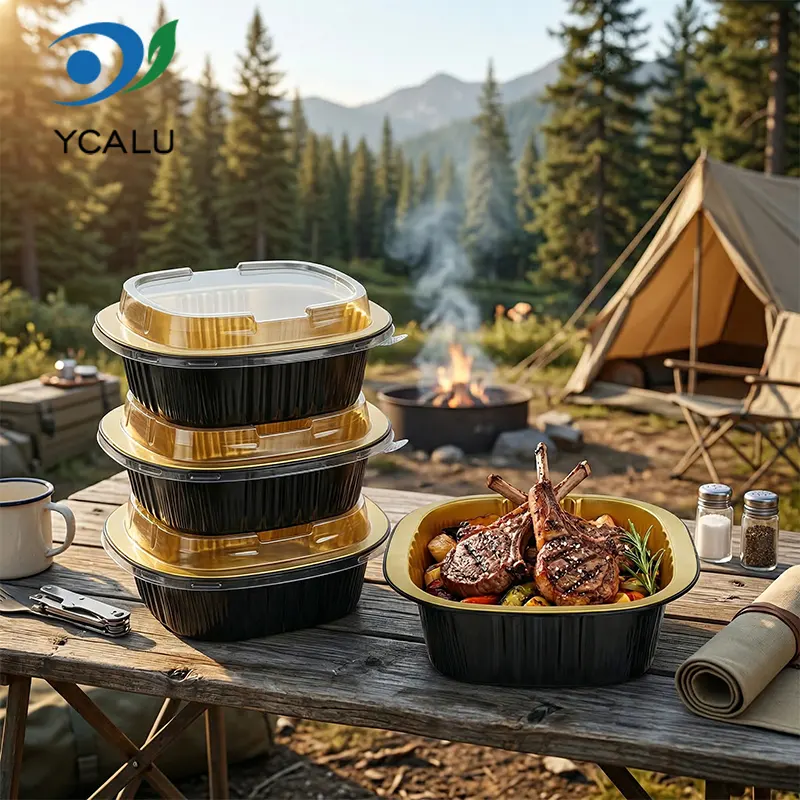 Wadah Aluminium Foil emas hitam kotak persegi binaural sekali pakai