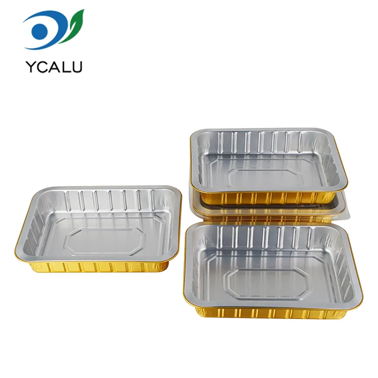 Wadah Aluminium Foil Persegi Panjang Emas Katering Sekali Pakai