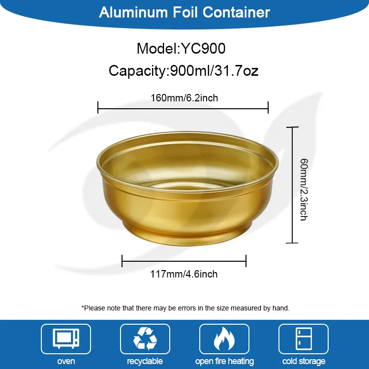 Wadah Aluminium Foil mangkuk emas bulat berkapasitas besar sekali pakai