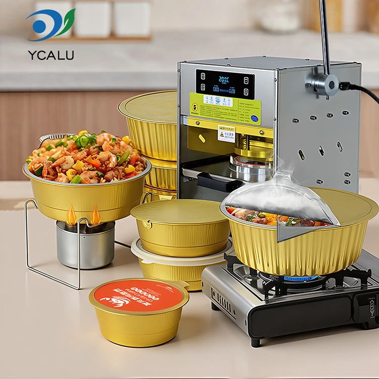 Mesin Penyegel Panas Manual dengan Wadah Aluminium Foil Emas