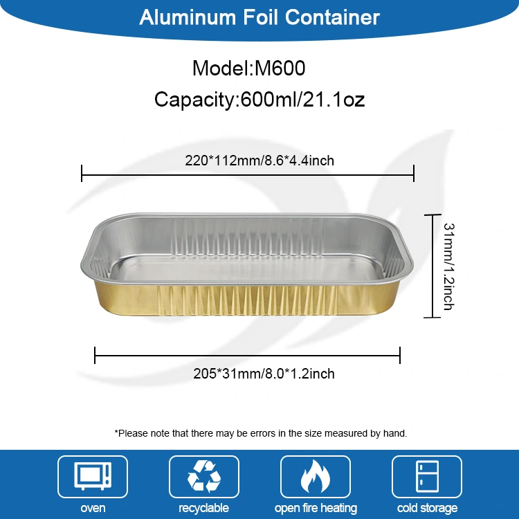Wadah Aluminium Foil Smoothwall panggang emas persegi panjang