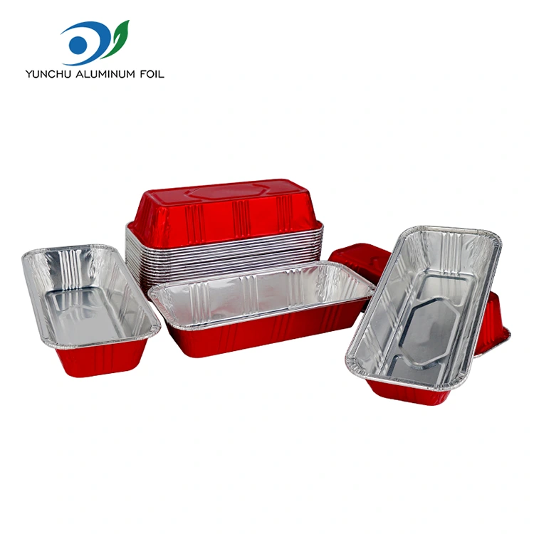 Katering roti merah persegi panjang Kontainer Aluminium Foil Perak