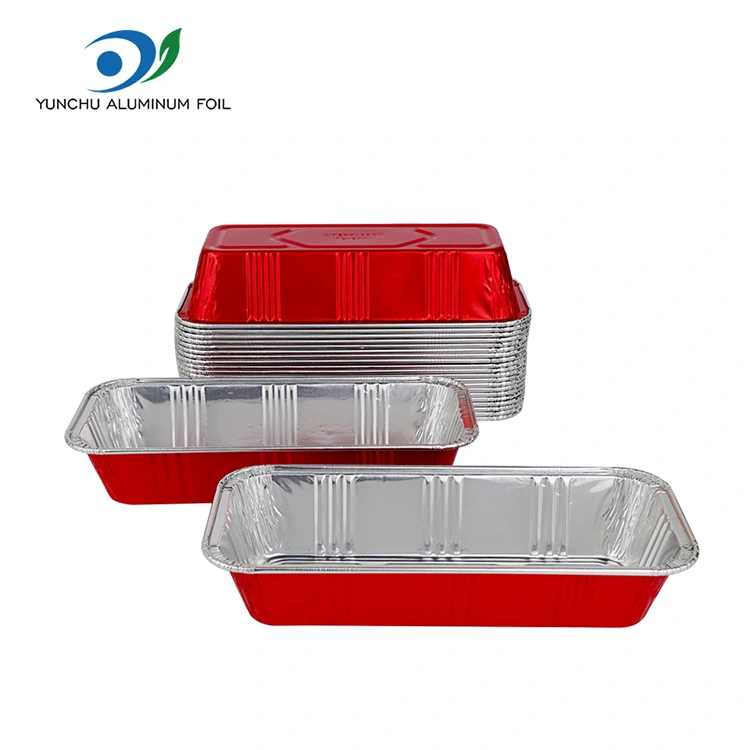 Katering roti merah persegi panjang Kontainer Aluminium Foil Perak