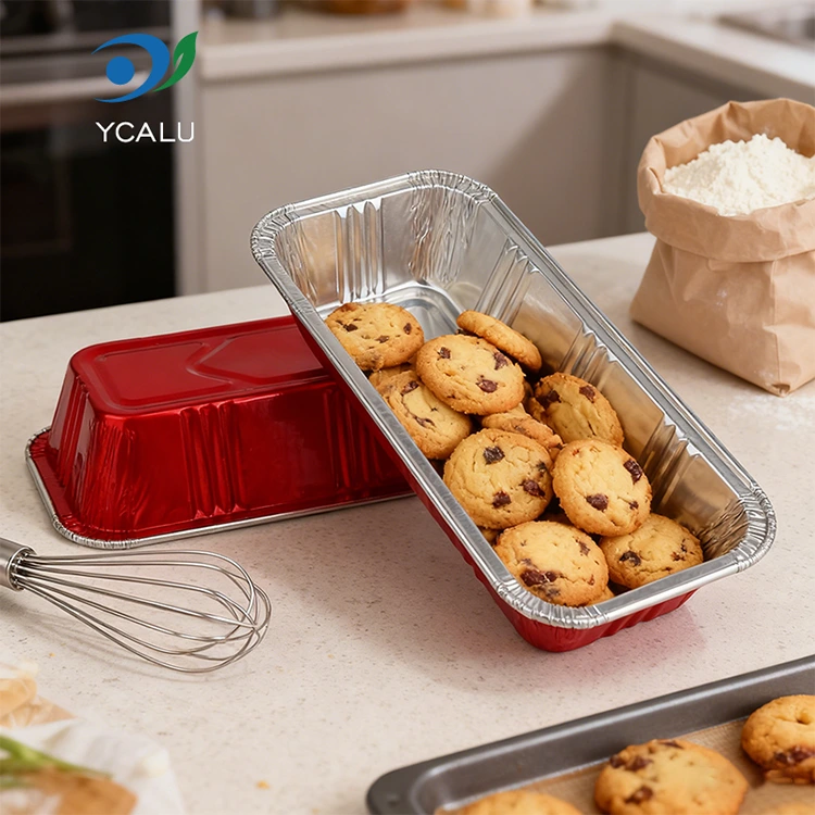 Katering roti merah persegi panjang Kontainer Aluminium Foil Perak