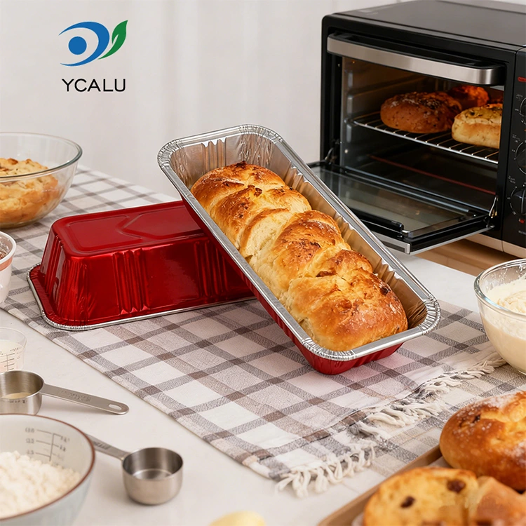 Katering roti merah persegi panjang Kontainer Aluminium Foil Perak